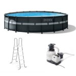 Intex Ultra XTR Frame 18′ x 52″ Above Ground Swimming Pool with Sand Filter Pump, Ladder, Cover, & Maintenance Accessory Kit with Vacuum and Skimmer - Image 12