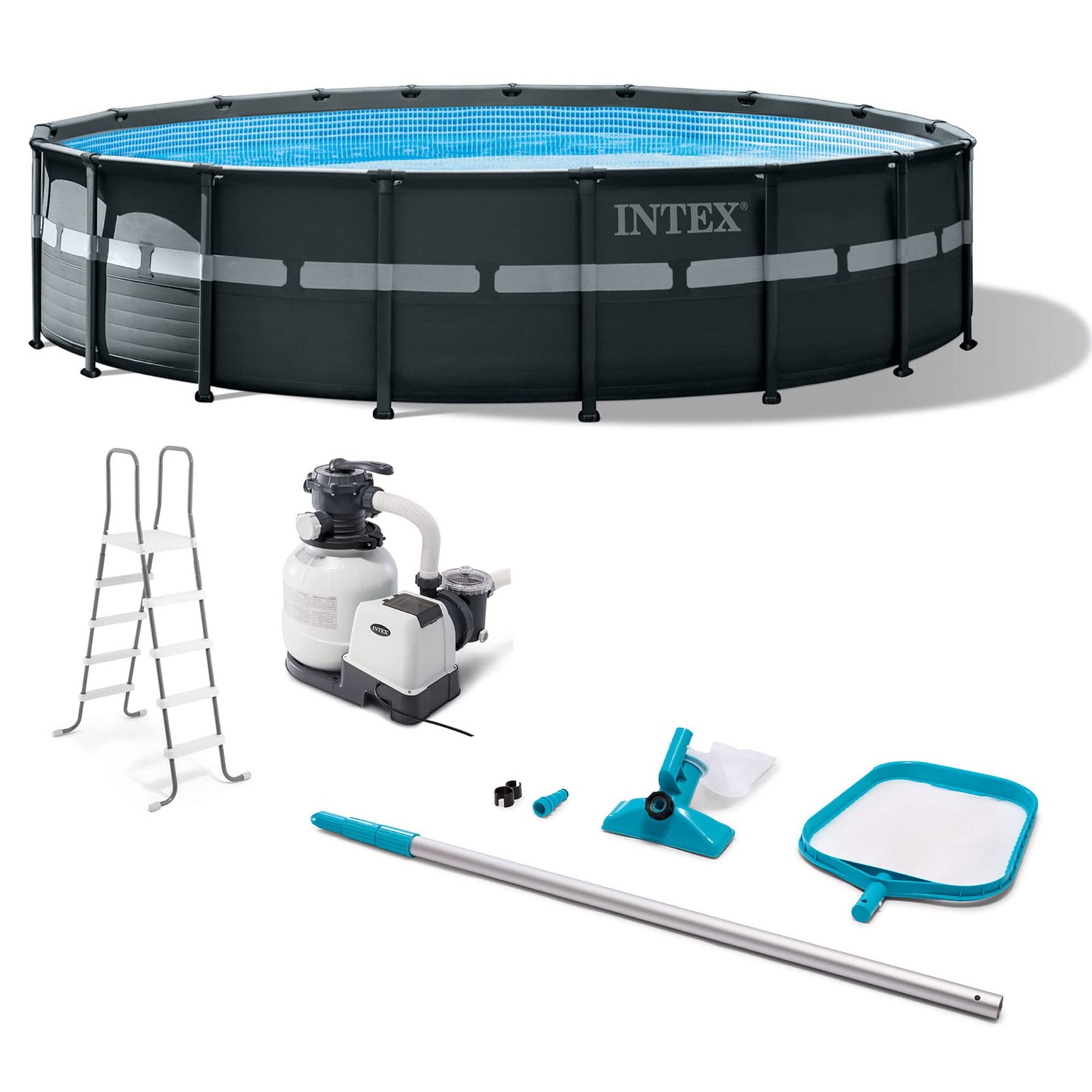 71Fo4xDd_hL.jpg Intex Ultra XTR Frame 18′ x 52″ Above Ground Swimming Pool with Sand Filter Pump, Ladder, Cover, & Maintenance Accessory Kit with Vacuum and Skimmer - Image 1