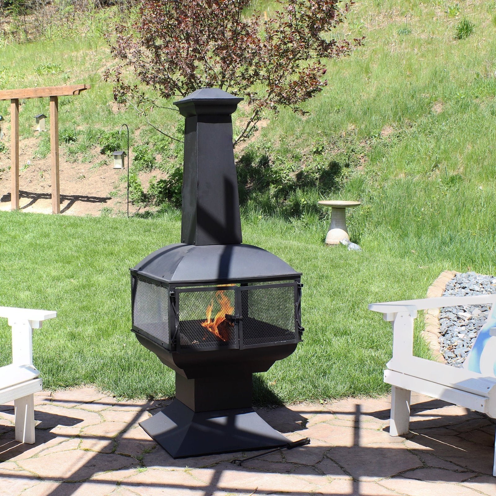 Sunnydaze-57-360-Degree-View-Steel-Wood-Burning-Chiminea-with-Grate-Poker-and-Cover_40fd0eed-15e4-482e-b864-cb5724dbdd5b.a17981bfb683d3cbde497a027edfd9cd.jpg Sunnydaze 57″ 360-Degree View Steel Wood-Burning Chiminea with Grate, Poker, and Cover - Image 1