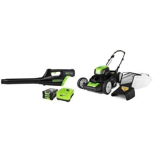 img-1595.jpg Greenworks Pro 80V 500CFM Cordless Jet Blower + Lawn Mower w/ (1) 2Ah Battery & Charger - Image 1
